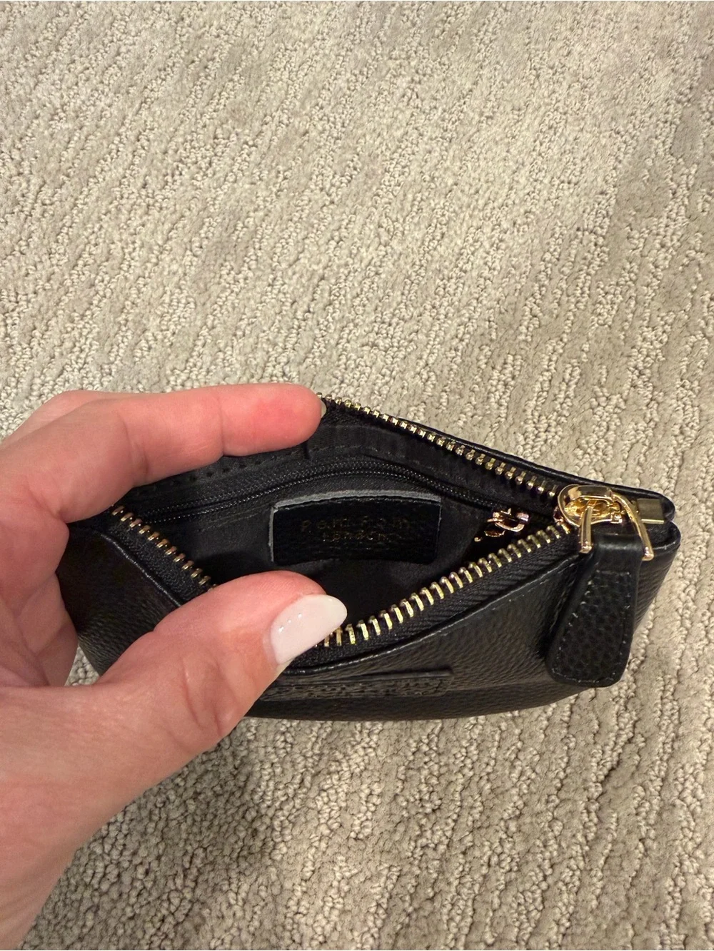 Pom Pom London Black Pebbled Leather Zip Coin Pouch